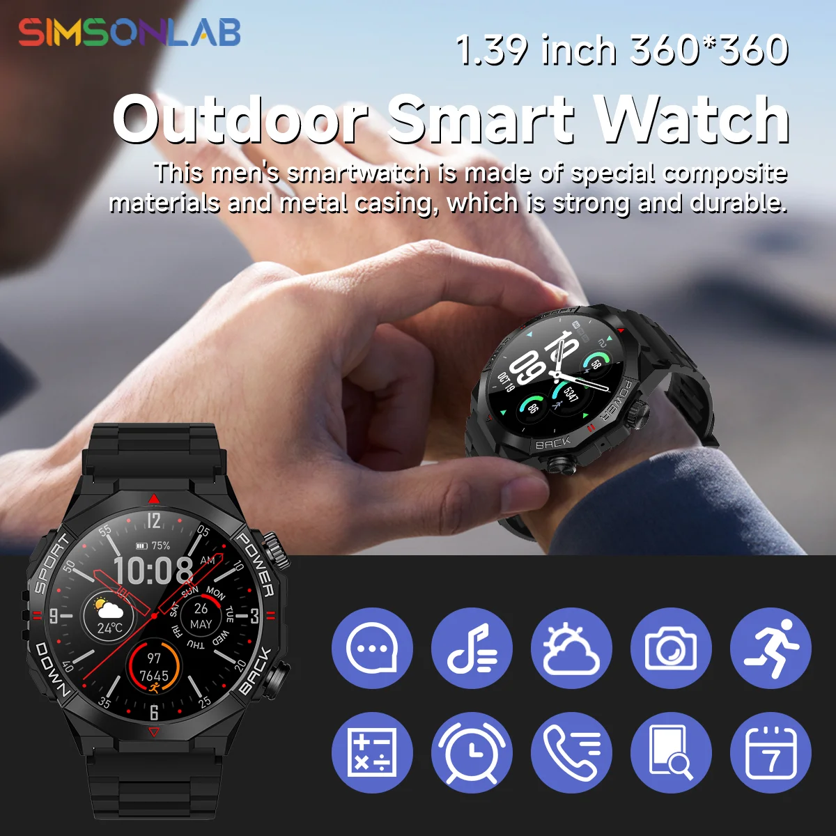 

Новые умные часы с HD-экраном, кислород в крови, монитор сердечного ритма, голосовой помощник, BT-вызов, спортивные умные часы на открытом воздухе для Android/IOS