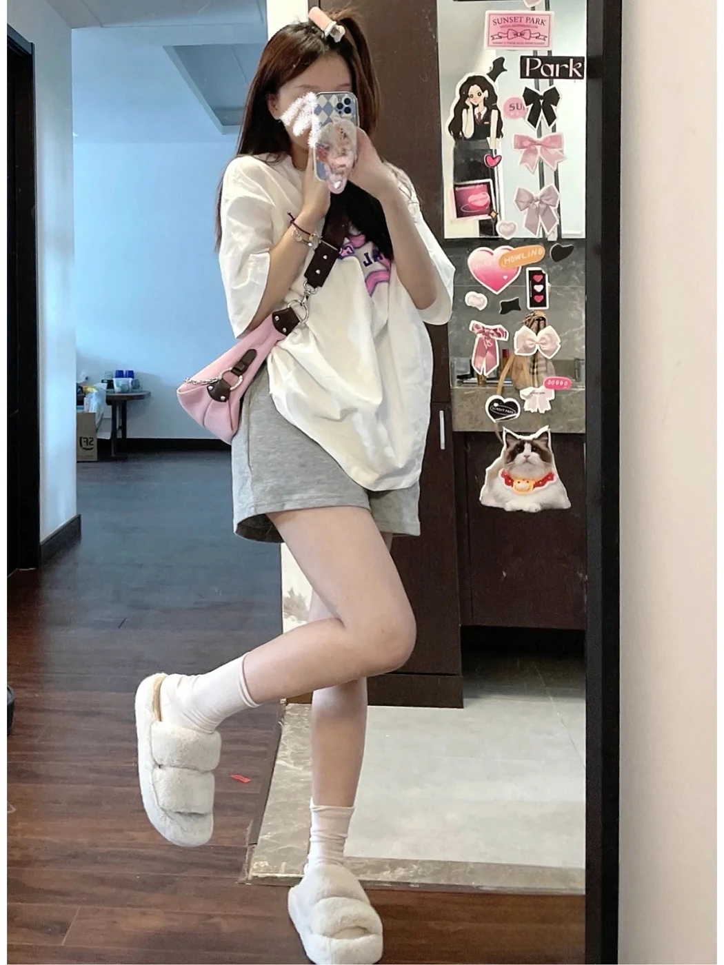 American Style Casual Shorts Women Summer Thin High Waist Loose Fit Three-quarter Length Hot Pants Straight Leg High Waist ...