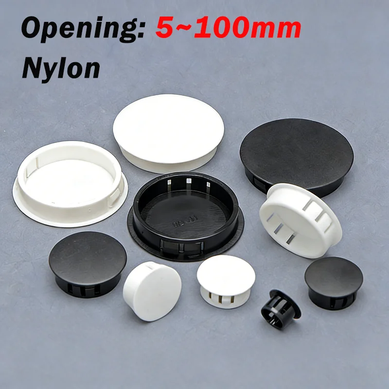 Nylon Cable Hole Protector Screw Cover White/Black Round Plastic Blanking End Caps 5~100mm Snap-on Hole Plug Tube Pipe Inserts