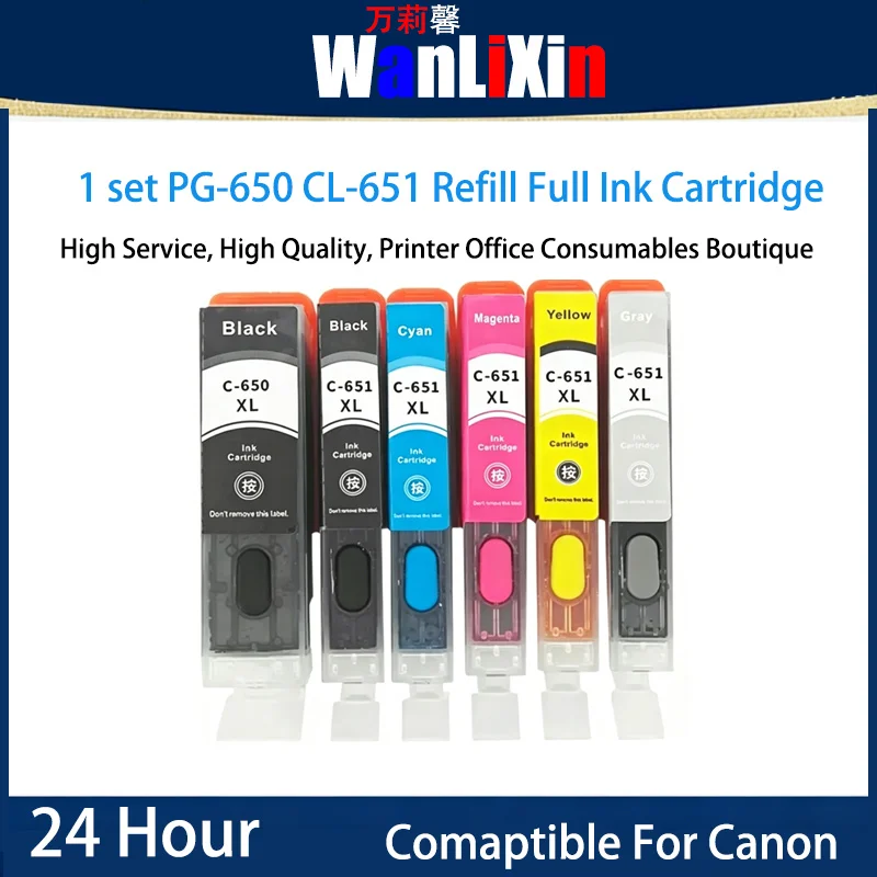 1 Juego de cartuchos de tinta de recarga PGI-650 CLI-651 compatibles con Canon Ip7260 iX6860 MG5460 MG5560 MG6360 6460 MG6660 MG7160 MG7560