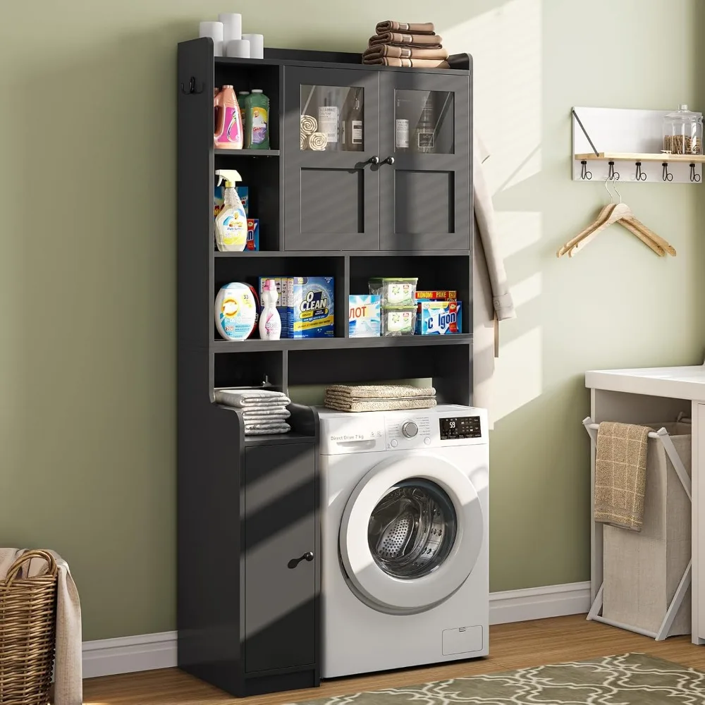 Itaar فوق خزانة تخزين المرحاض، منظم الحمام فوق المرحاض مع أبواب زجاجية وحامل ورق المرحاض، مساحة منزلية-S