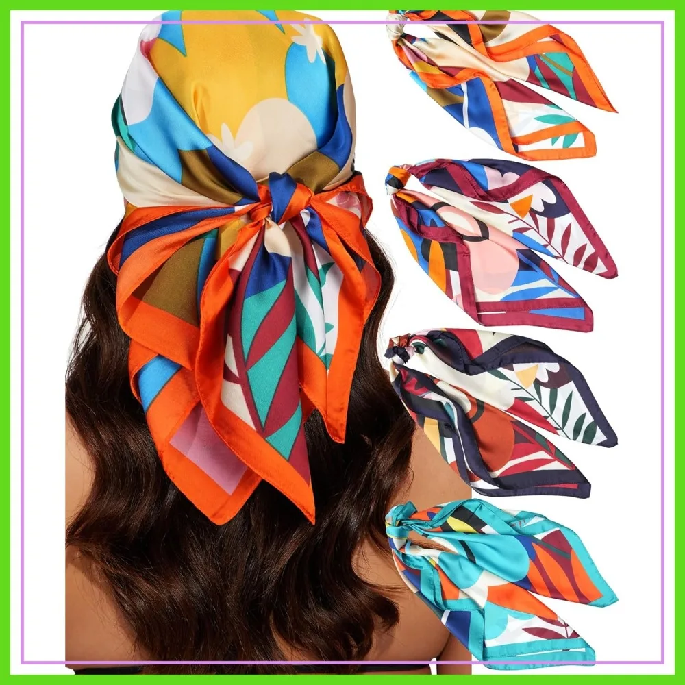 

4 Pcs 27.5 Inches Satin Head Scarf Silk Scarf for Women Lightweight Hair Bandanas Neck Scarf Hair Wrap