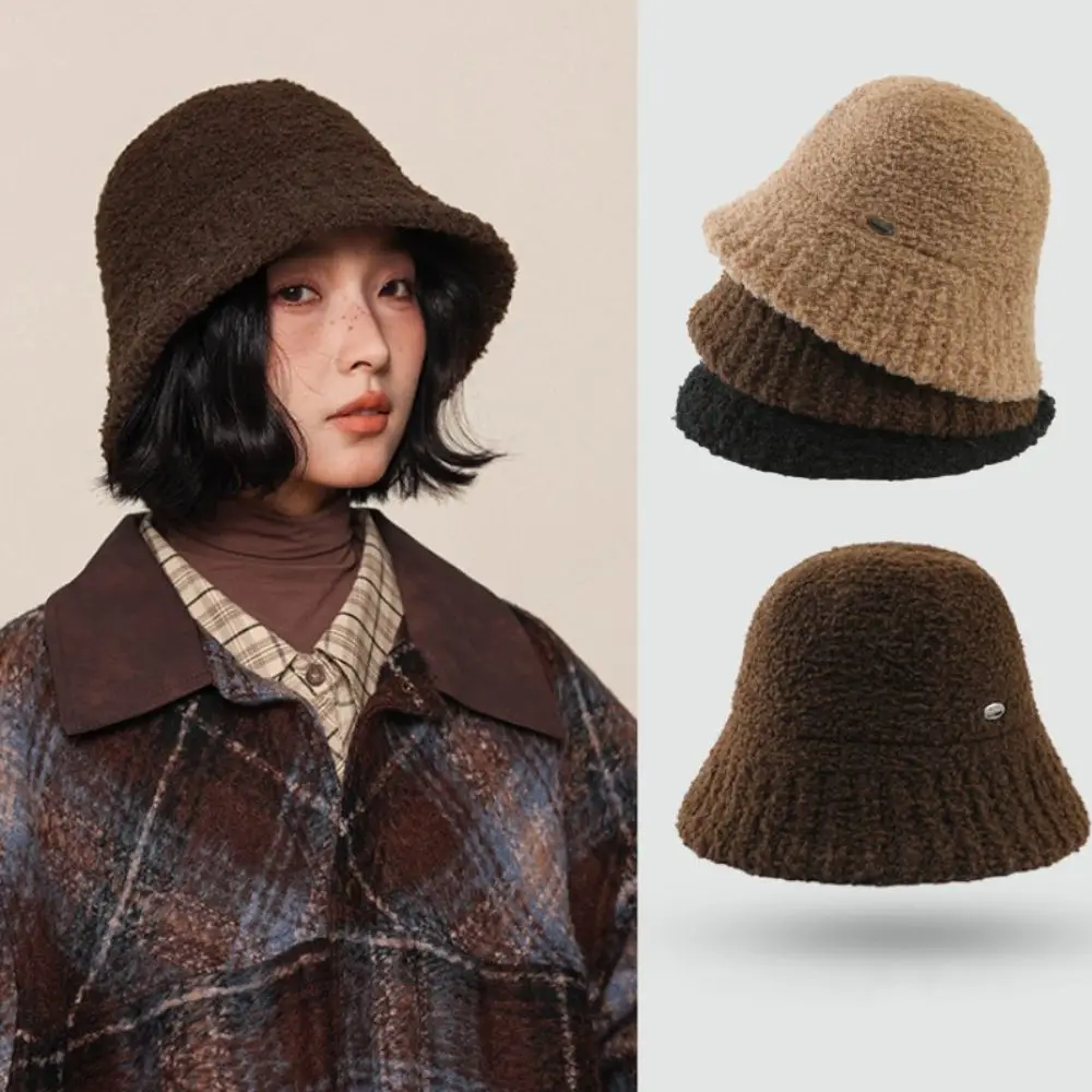 

Wide Brimmed Fisherman Caps Keep Warm Retro Vintage Women's Bucket Hat Thickened Casual Warm Basin Hat Autumn Winter