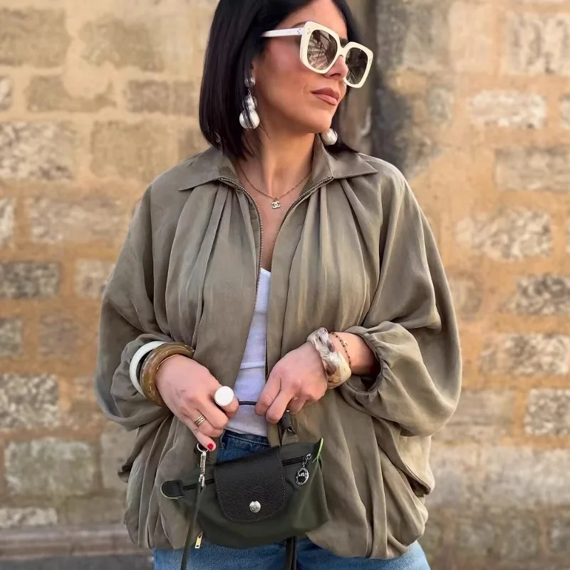 Women 2026 Spring Autumn New Hot Selling Loose Puffy Fashion Lapel Collar Long Sleeve Bomber Jacket Coat Trendy Chic Best Hit