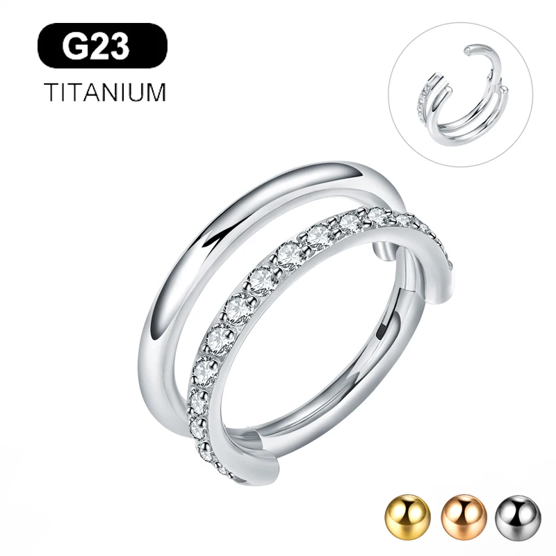 G23 Titanium Antiallergic Tragus Earring Septum Piercing Plating Zircon Nose Ear Ring Clicker Lip Stud Body Jewelry 16G 2022 1PC