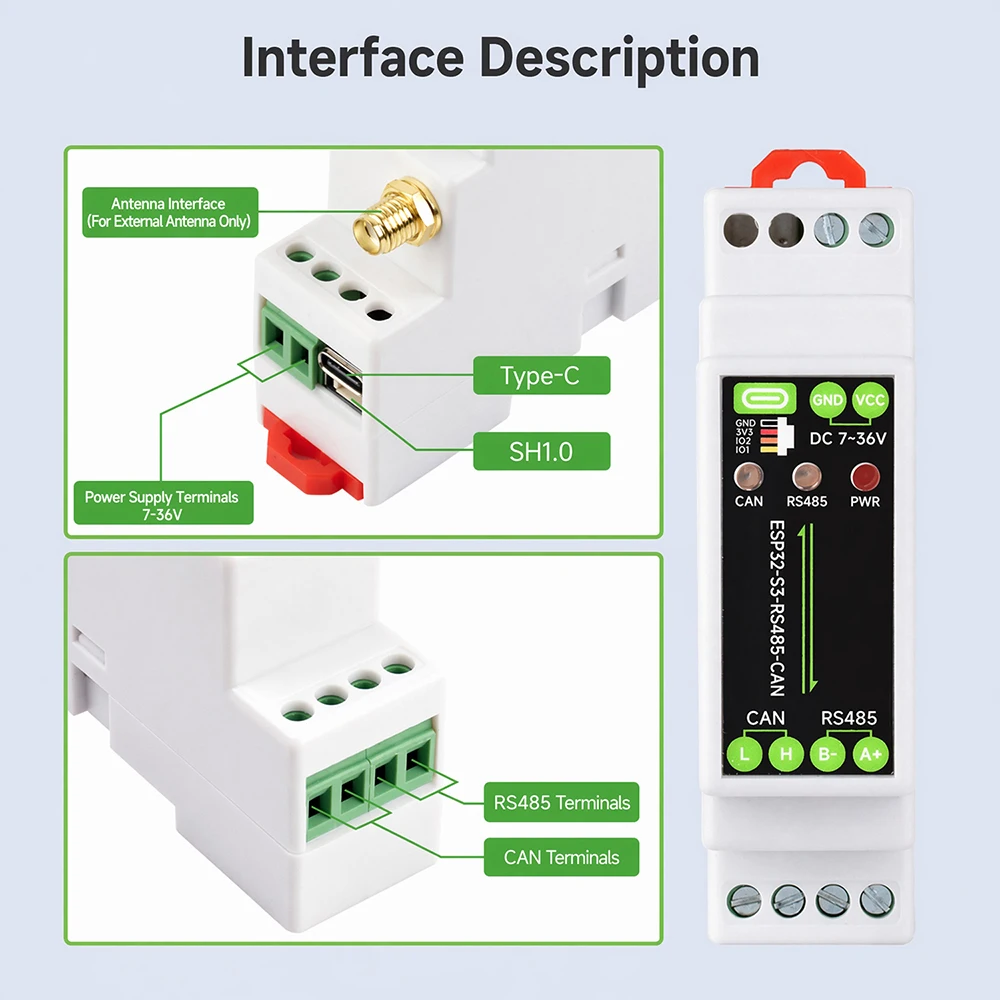 ESP32-S3-RS485-CAN 1-Chan Wifi Bluetooth Relay Industrial Control Dual Core 240MHz AI Computing Isolated RS485 Can Communicator