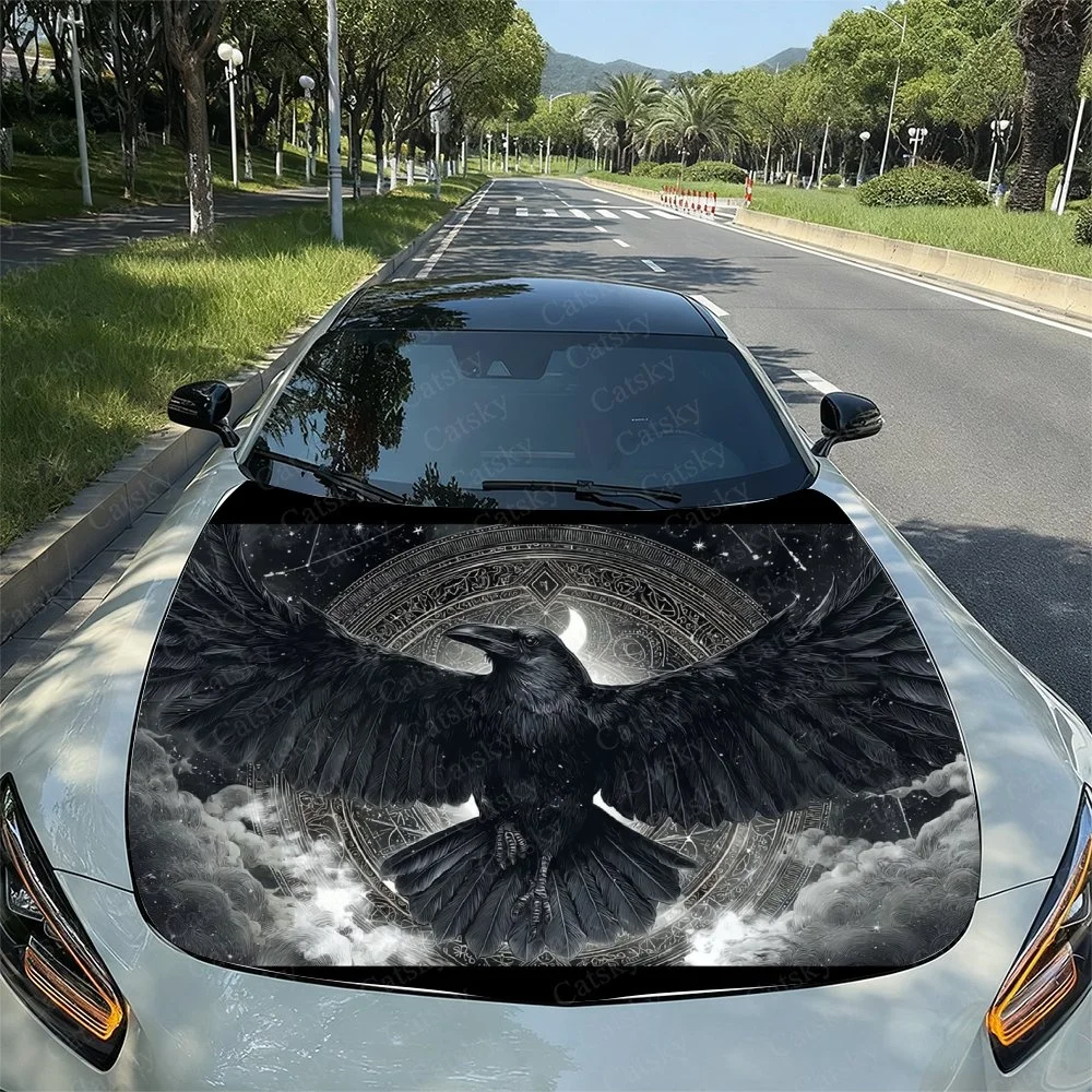 Elegant Black Raven Car Hood Sticker PVC Self Waterproof Stick, Striking Auto Exterior Accessories Decor Protect Gift for Lover