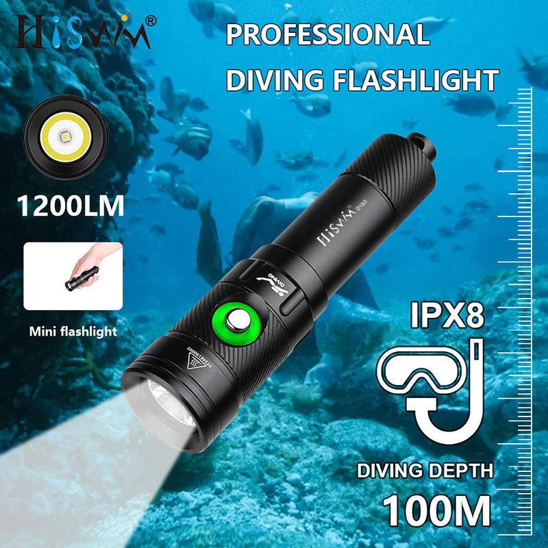 

HISWN D180 Professional diving flashlight XPL HI LED 1200LM ultra bright flashlight 18650 Portable scuba diving 5 Modes