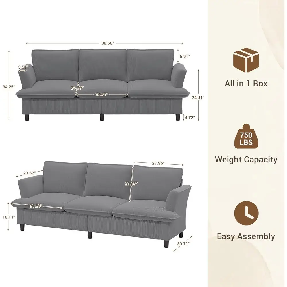 3 Seater Corduroy Couch, 89