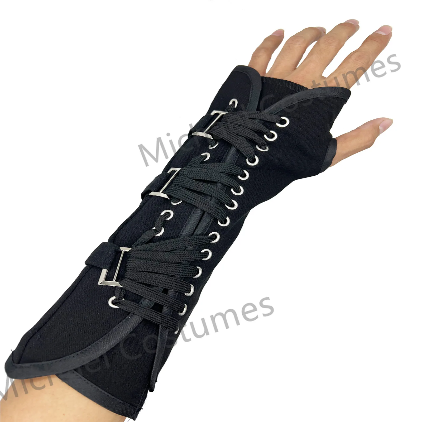 Michael's Punk Rock Music Retro Handmade Fingerless Gloves with Arm Brace, 12 Inch Length, Suitable for Adults, Black or White,