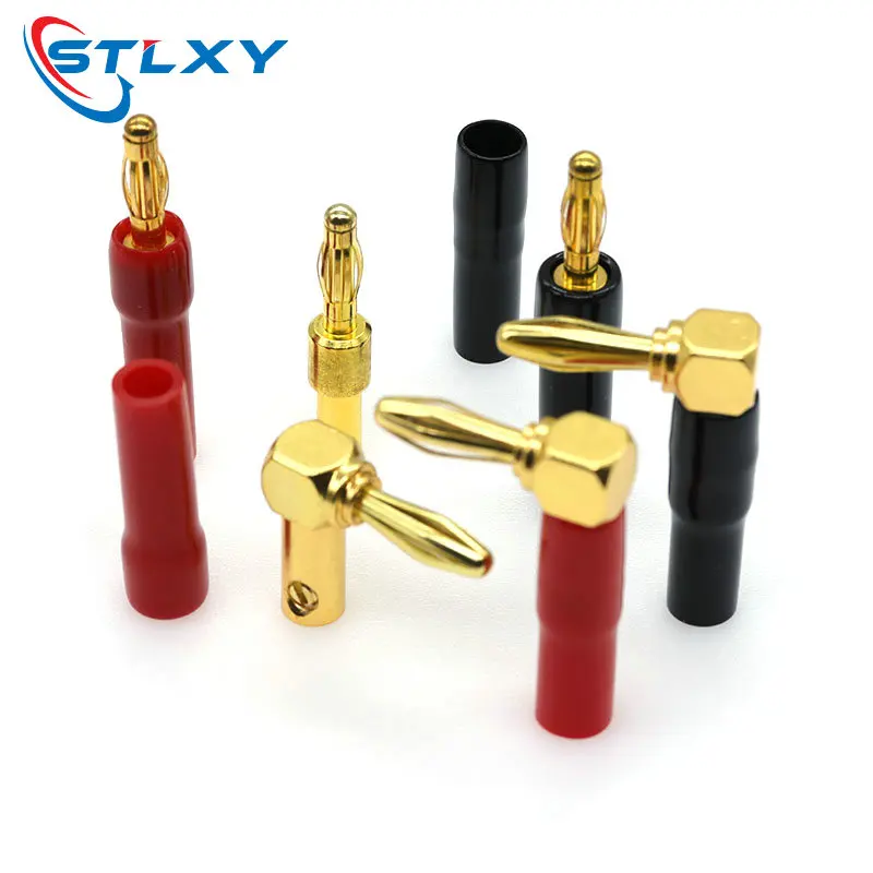 Stlxy 5PCS red black connector right angle 90 degree 4mm banana plug screw L-shaped terminal amplifier video speaker adapter