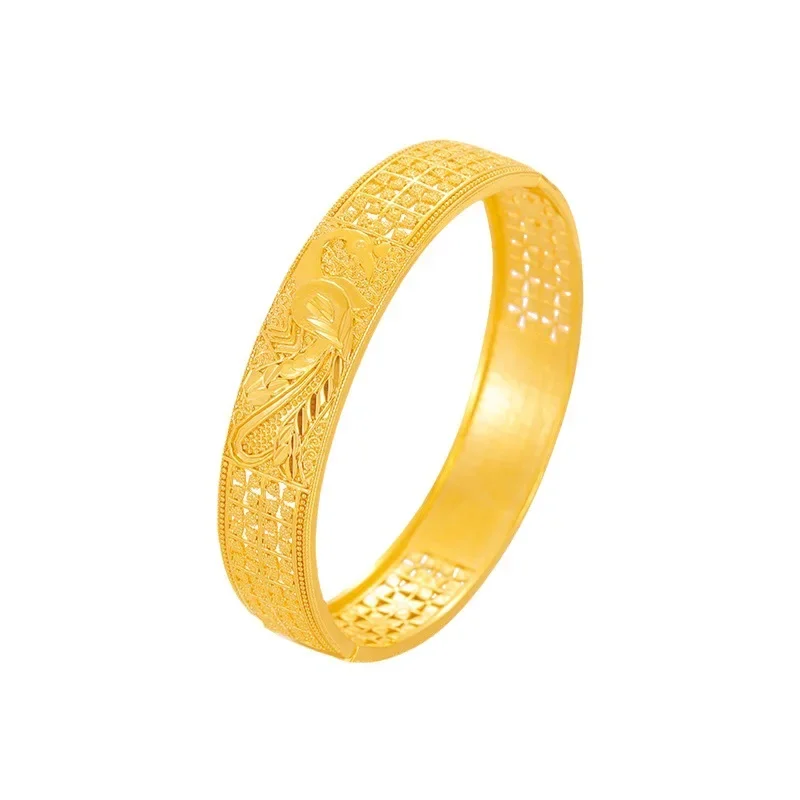 GoldEclat  Luxury 24K 9999 Pure Gold real gold Women's Hollow Carved Bracelet Peacock Pattern Buckle Bracelet