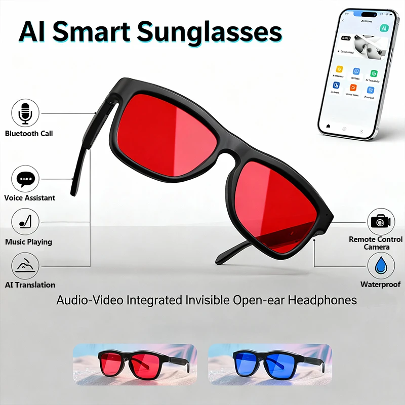 AI Translation Smart Glasses Men Women Change Color Bluetooth Play Music Multifunction Outdoor Control Voice Sunglasses Shades