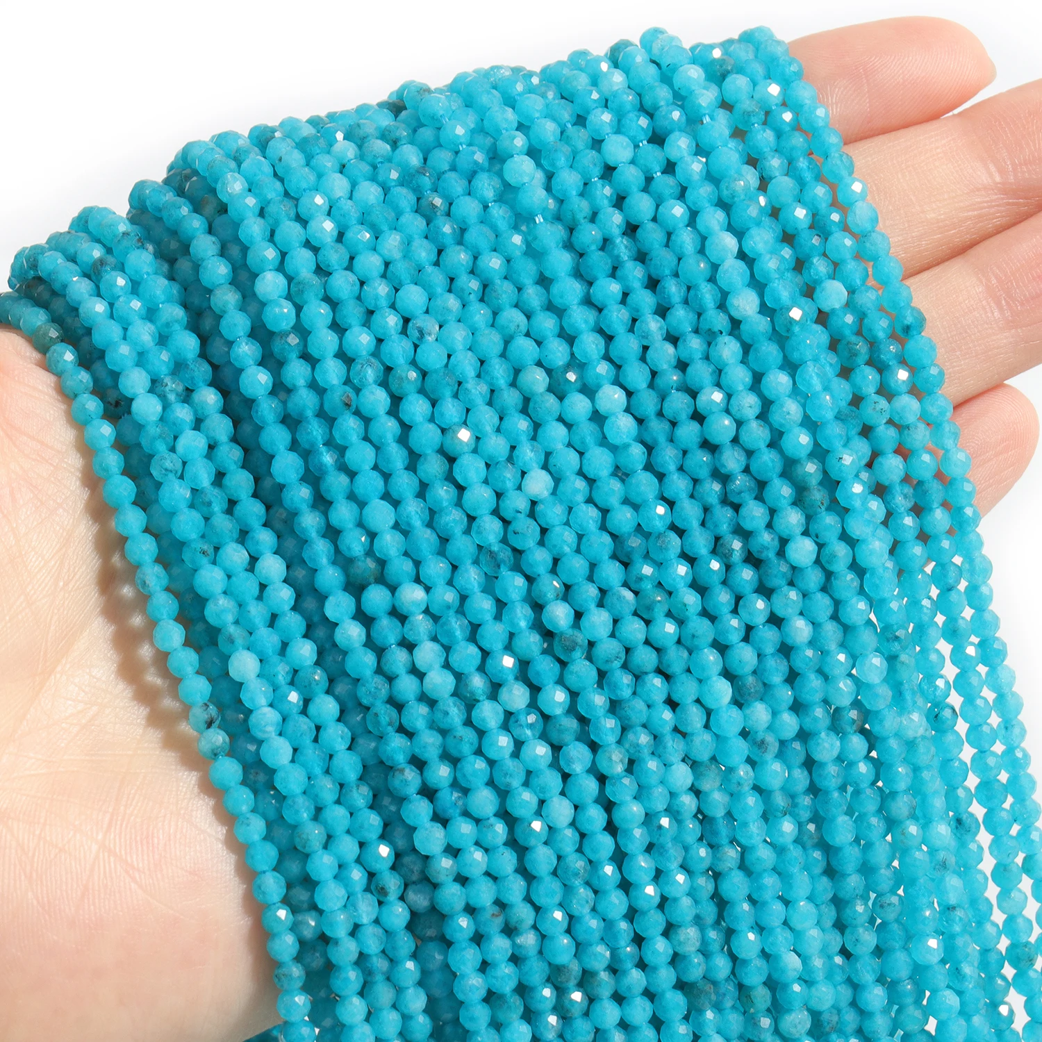 Großhandel Facettierte 2 3 4mm Naturstein Blaue Chalcedon Perlen Runde Kleine Lose Perlen für Schmuckherstellung DIY Armbänder Halsketten – Detail 4