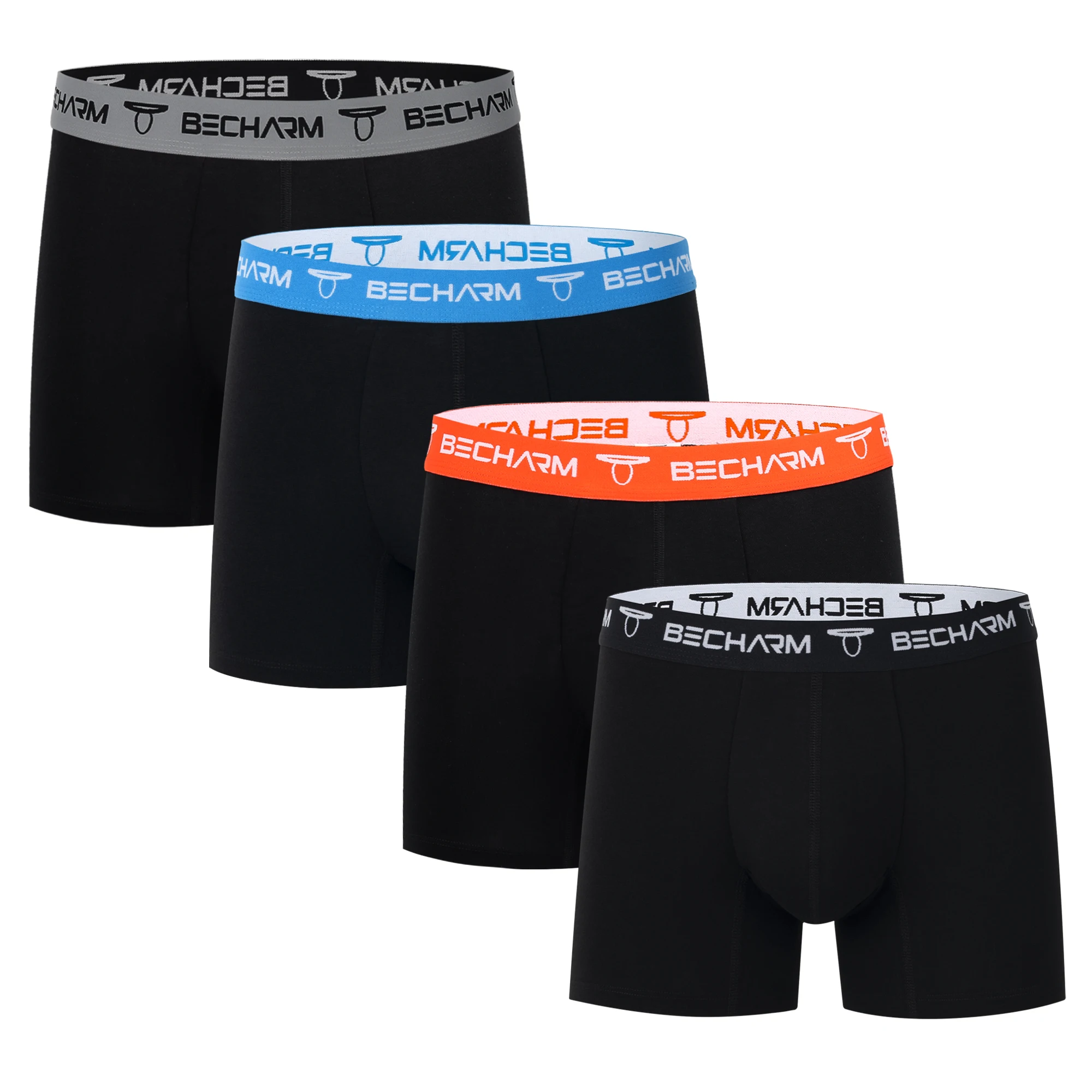 Mens Cotton Boxer Briefs Black Orange Blue Gray Grey Comfortable Men Underwear Trunks 4 Pack