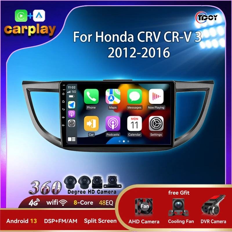 Car Radio For Honda CRV CR-V 3 2012-2016 Multimedia Video Players Android Auto CarPlay  Android Car Play Navigation HiFi Stereo