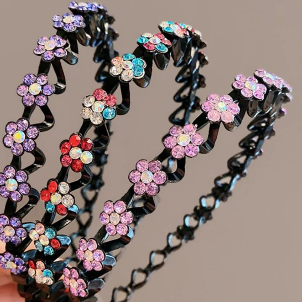 3-Pack Wavy Flower Headbands, Elegant and Shiny Style, Non-Slip Toothed Headbands, Suitable for Daily Wear and Work