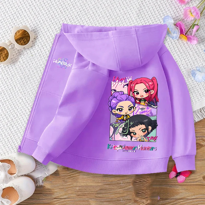 

2025 Kpop Demon Hunters Hooded Coat for Children Anime Cartoon Fashion Zip Jackets Boys Girls Spring Fall Coats Kids Clothes New