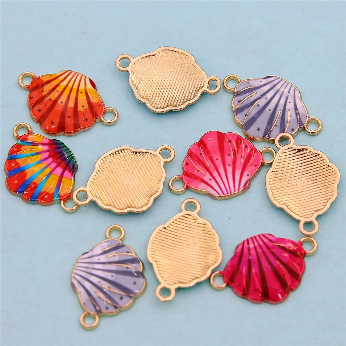 10Pcs Enamel Colorful Shell Charm Connectors for Jewelry Making Bracelet Necklace Craft DIY Accessories 24x15mm