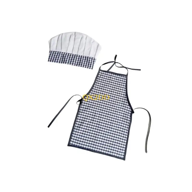 QX2D Boy Photography Props Newborn Infant Photography Costume Chefs Apron Hat Outfit
