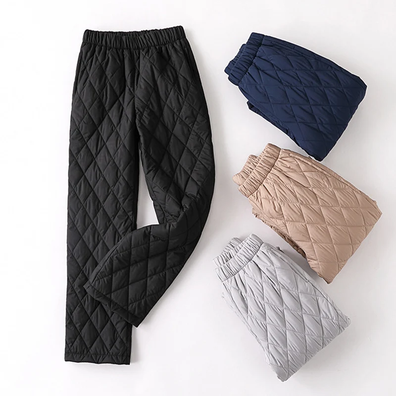 Thicken Warm Down Cotton Pants Women Autumn Winter Wide Leg Padded Quilted Trousers Woman Elastic Waist Straight Thermal Pants