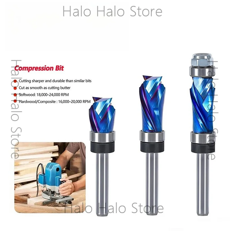 Compound blade bearing straight knife single bearing compression straight edge trimming milling cutter nano blue up and down
