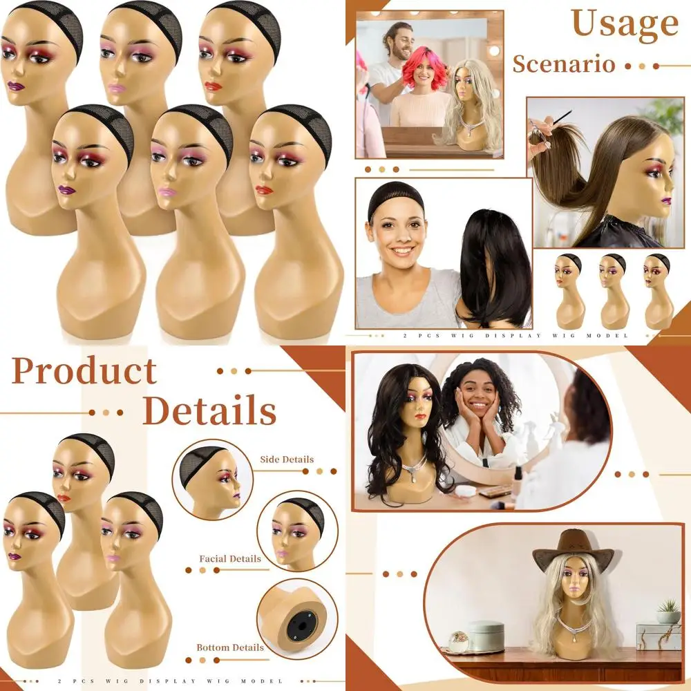 

4pcs Lifelike Female Mannequins 19 for Wigs, Sunglasses, Jewelry Display, Brown