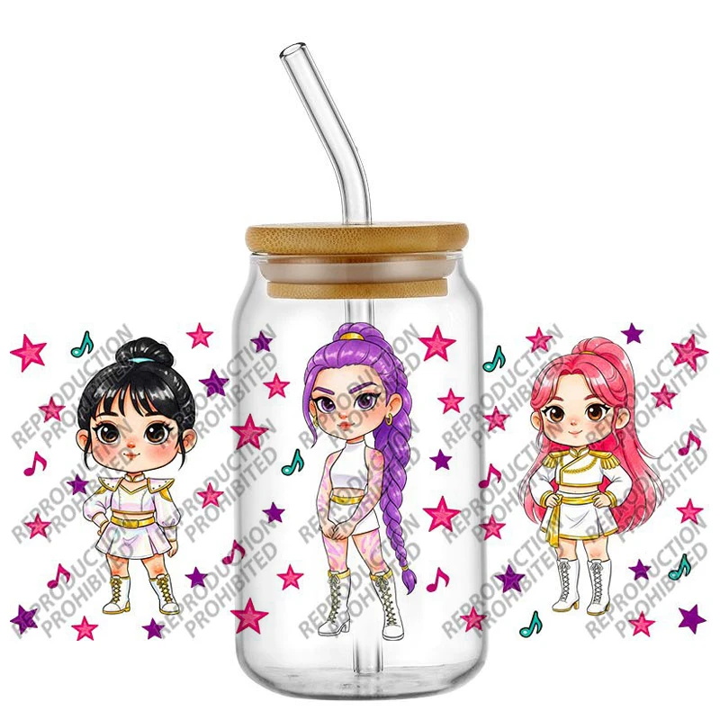 新しいKPOP漫画ハンターデザイン簡単剥離防水パーティーDIYデカール3D転写uvdtfタンブラーステッカー16オンスuv dtfカップラップ