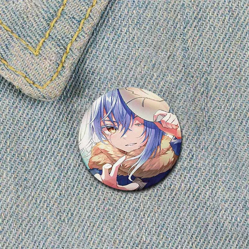 Tensei Shitara Slime Brooches Cartoon Cosplay Ken Rimuru Tempest Milim Nava Badges Icons Handmade Round Lapel Pins Jewelry Gifts