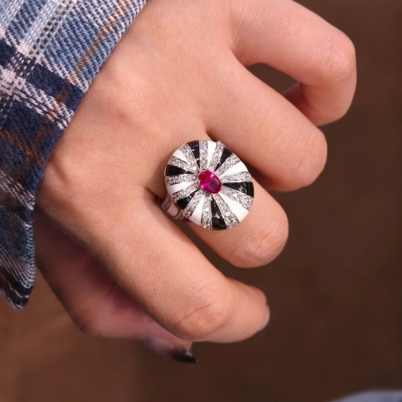 Bellux Candy Windmill Ring S925 Solid Silver Thick Plated 18k Gold Rose Ruby Light Luxury Enamel Fashion Rings