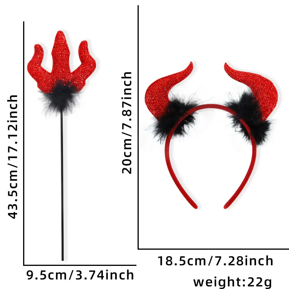 Halloween red devil suit holiday masquerade performance props horn headband trident cane