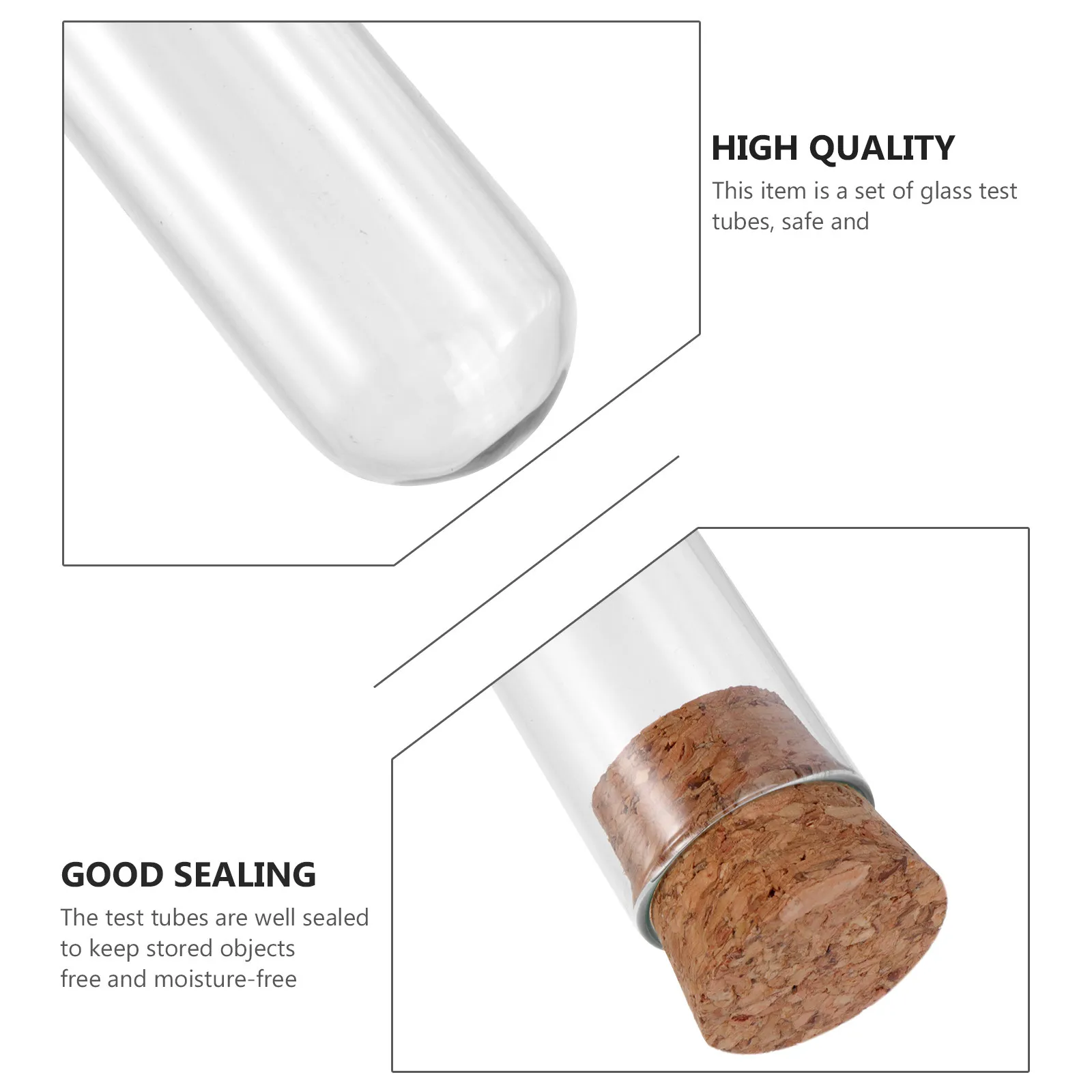 4Pcs Transparent Glass Test Tubes Cork Stopper Leakproof Flat Round Bottom Bottles for Scientific Experiments Samples