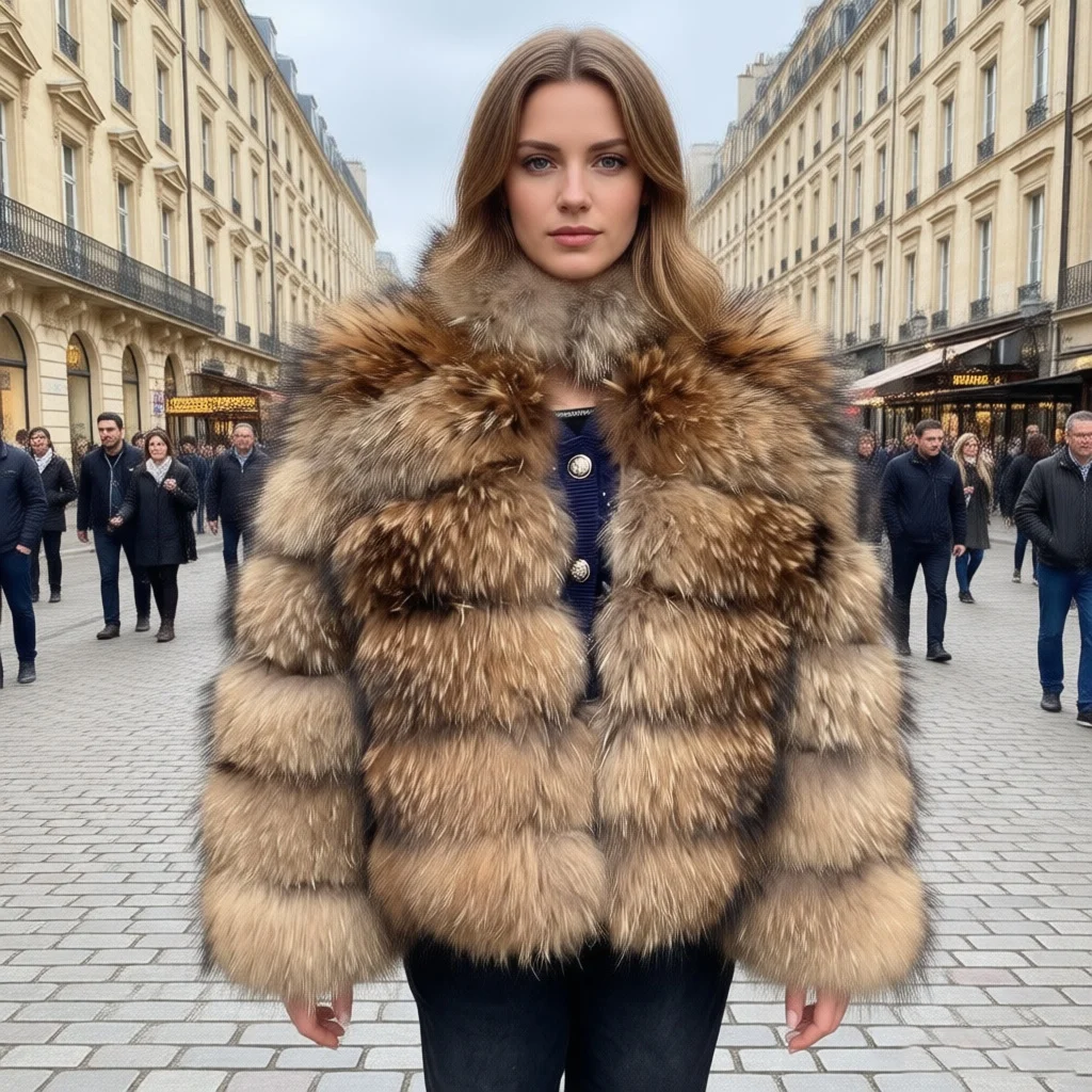 Women's Natural Raccoon Fur Coat thick version Winter With collar and Hoodie Real Raccoon Fur Jacket Available in Multiple Style