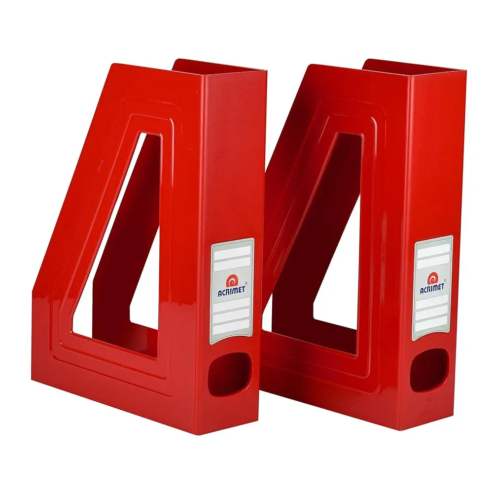 

Magazine File Holder, Durable Rack, Space-Saving Organizer (Plastic) (Solid Red Color) (2 Pack)