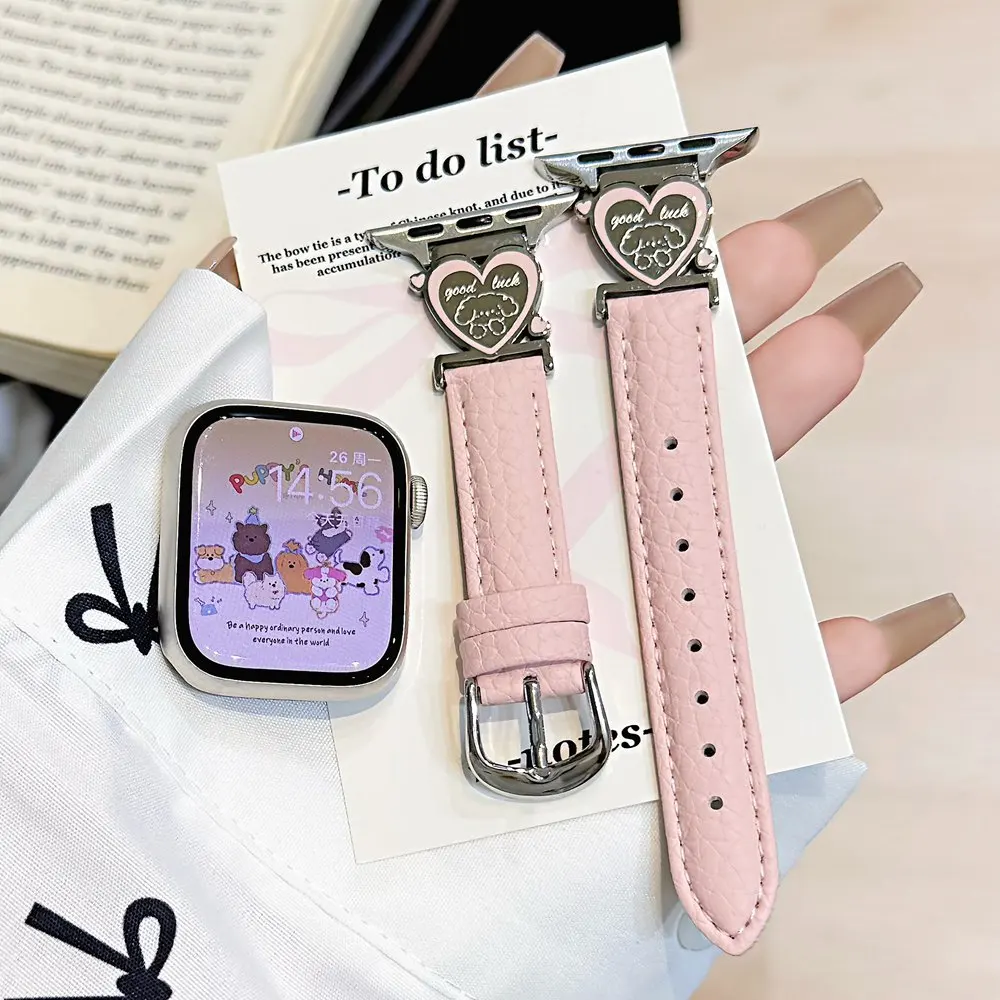 متفوقة رقيقة الجلود الحب الكلب زر حلقة ل سوار ساعة يد آبل النساء سلسلة 10/9/8/7/6/5/4/3/1 SE 38 مللي متر 40 مللي متر 41 مللي متر 42 مللي متر 44 مللي متر 45 مللي متر