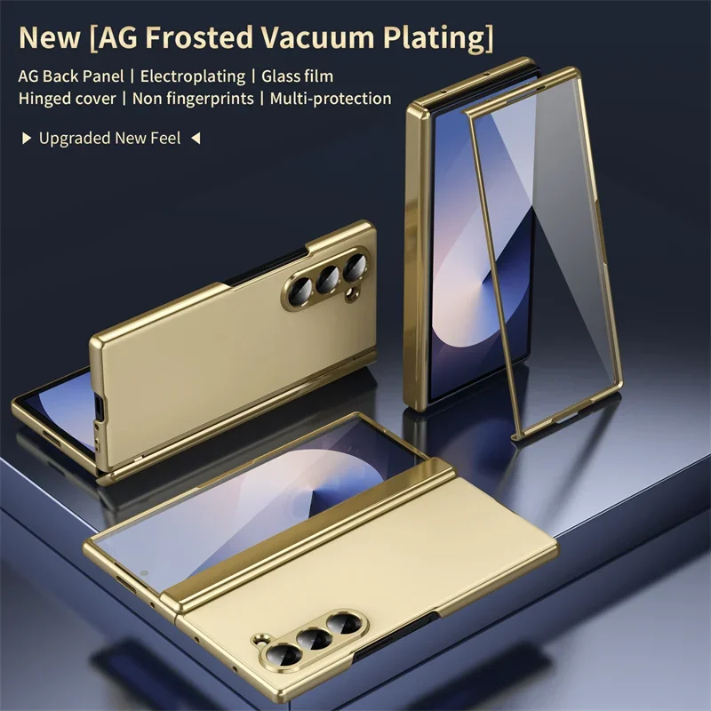 For Samsung Galaxy Z Fold 6 5 4 3 7 5G Phone Case Plating Hard Shell Hinge Protection Full Package Steel Film Protective Cover