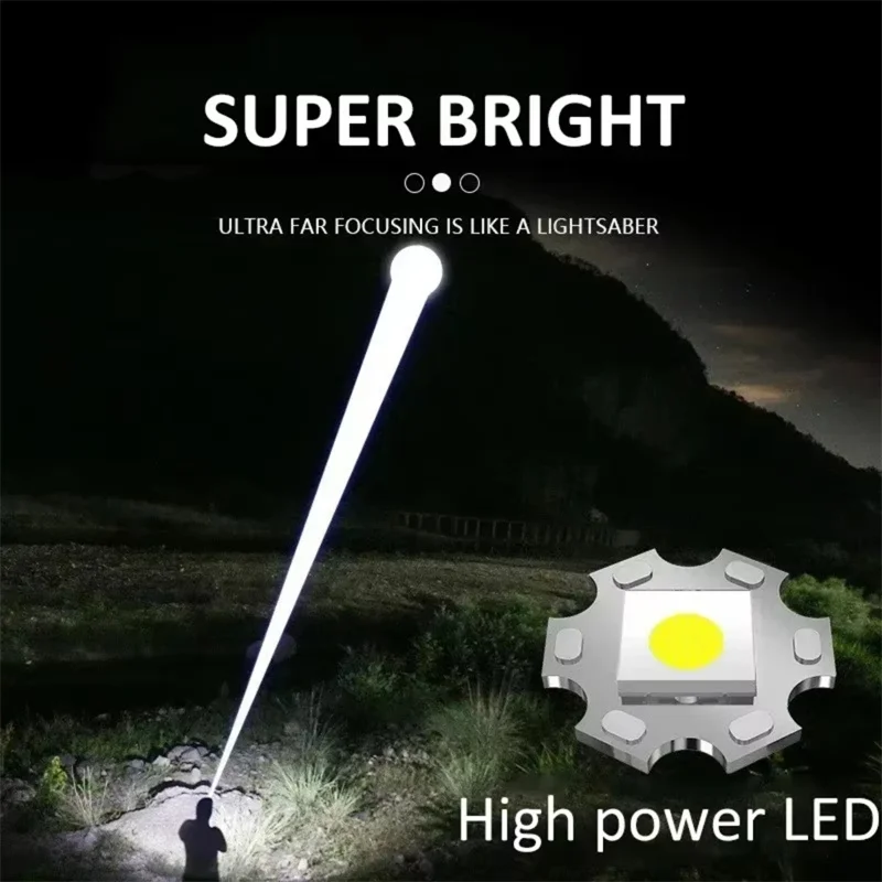 Powerful LED Flashlight With Zoom And Digital Display Type-C Rechargeable Flashlight For Camping Hiking Lantern