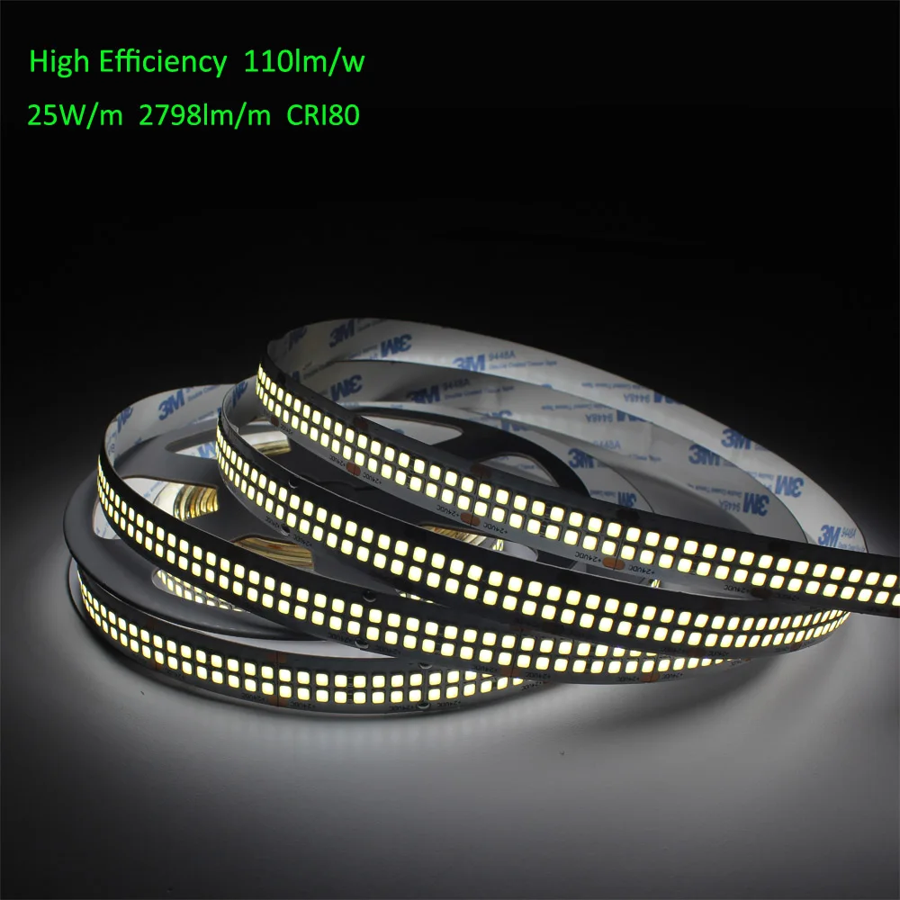 

High Efficiency LED Strip Lights 2835 SMD 110lm/W Super Bright 15mm 480 Leds/m Double Row DC 24V Bande Flexible Lighting