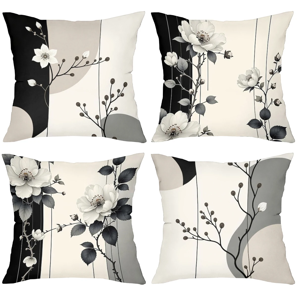 Black White Flower Pattern Decorative Cushion Pillow Set Polyester pillowcase, sofa decorative cushion cov Headboard Pillow