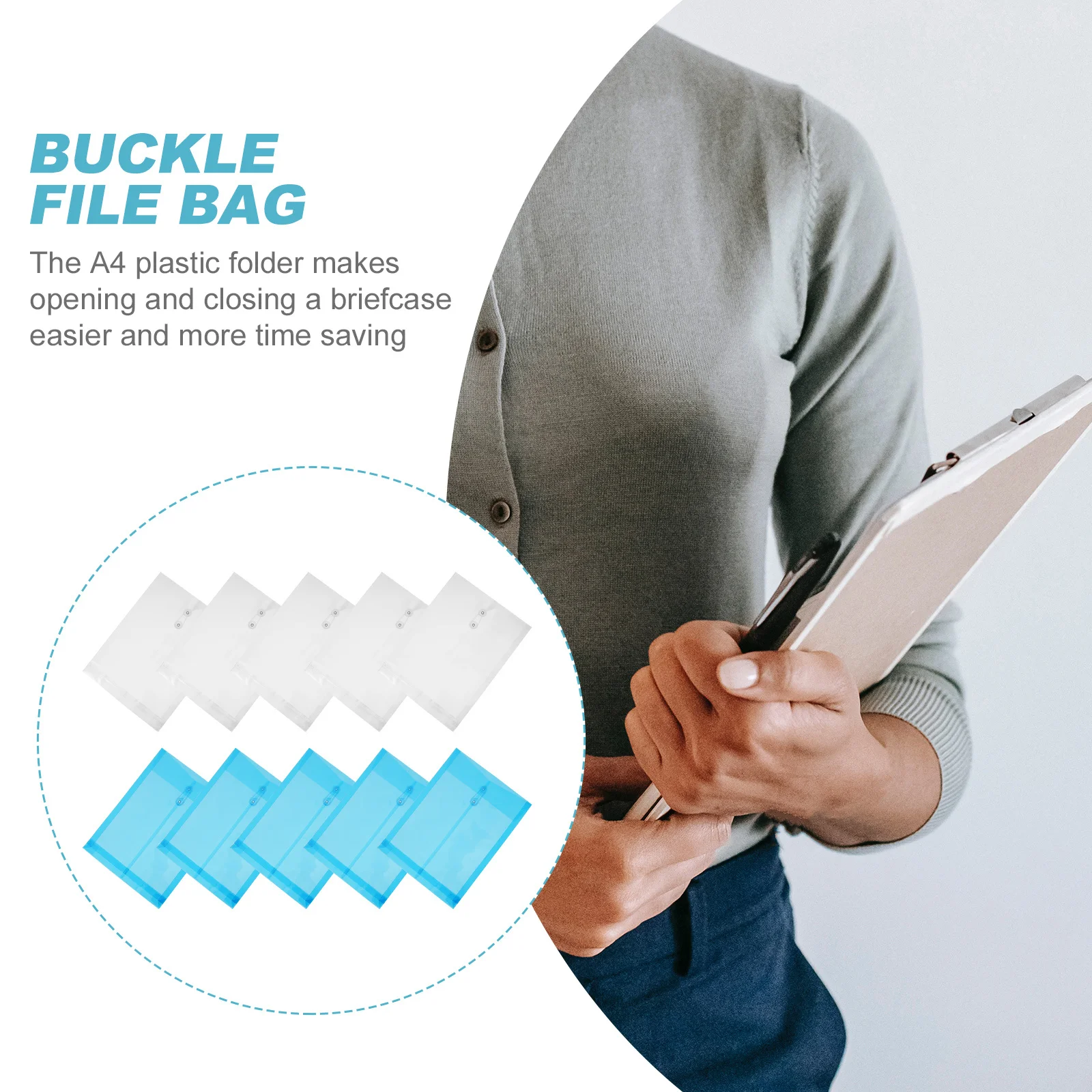 

1Set A4 PVC Document Bag Clear Folder Assorted Color Buckle File Organizer Practical Test Paper Storage Office School Supplies