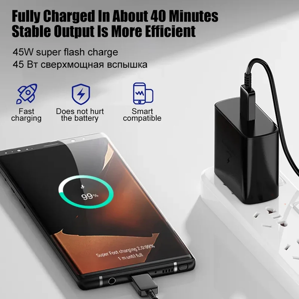 PD45W USB C Charger For Samsung Galaxy S24 S23 S22 S21 S20 Ultra S10 Plus FE Super Fast Charging Type C Charge Cable Accessories image 4