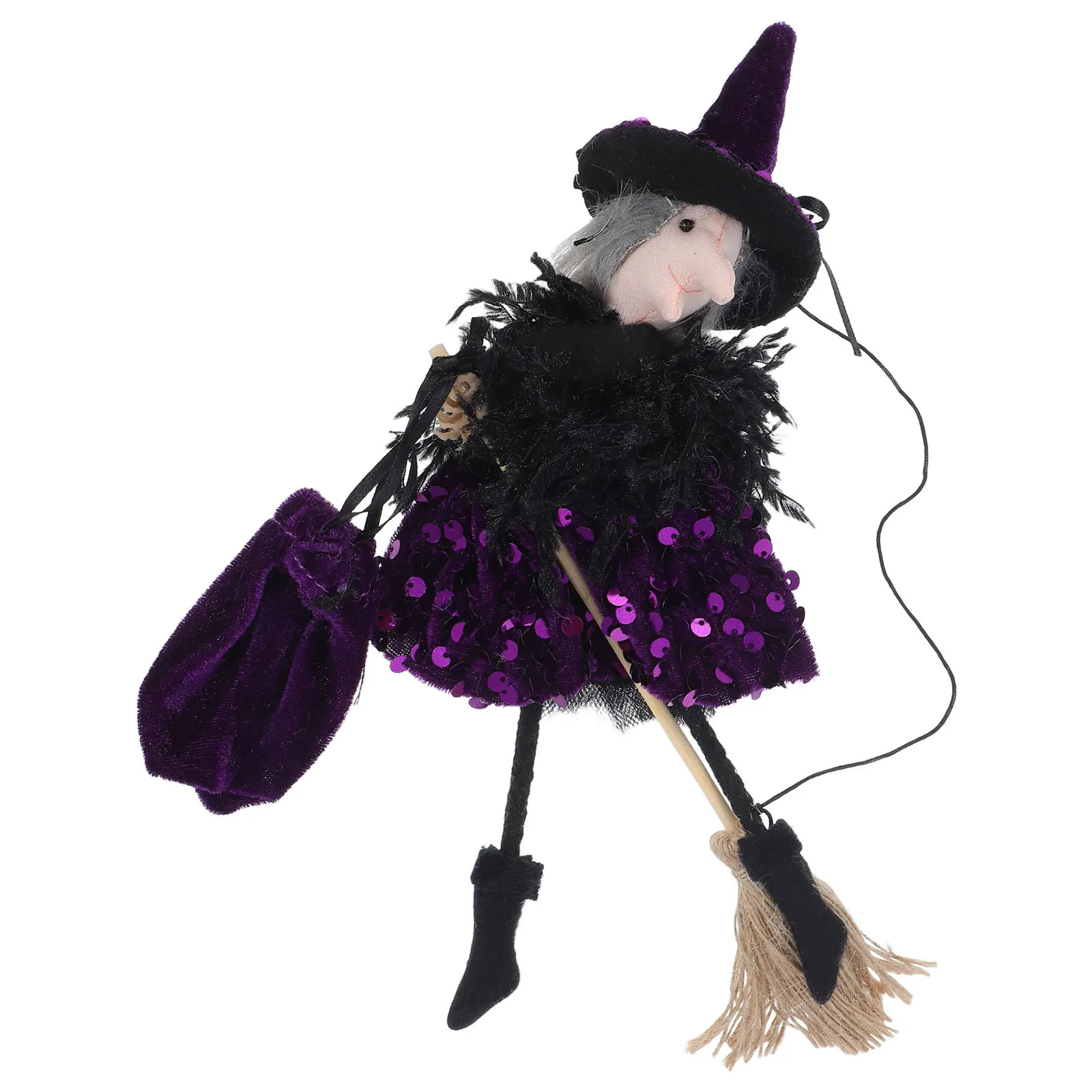 

Halloween Witch Hanging Decoration Flying Witch on Broomstick Candy Bag Haunted House Outdoor Garden Party Favor