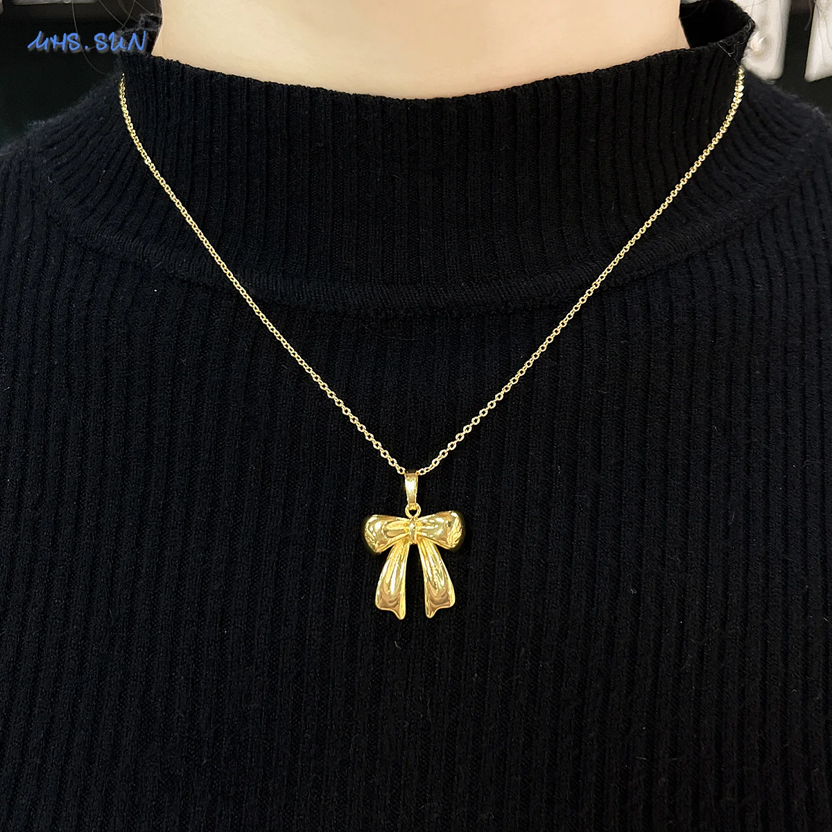 SUNSLL 18K Gold Plated Bow-knot Pendant Necklaces For Women Girls Classic Bow Birthday Party Chain Jewelry 2024 Hot Style