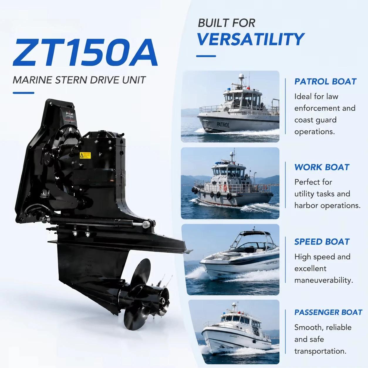For Yadao ZT150A 150HP 4 Stroke Water Cooled Stern Drive Marine Diesel Engine Assembly with Gearbox for Fishing Boat
