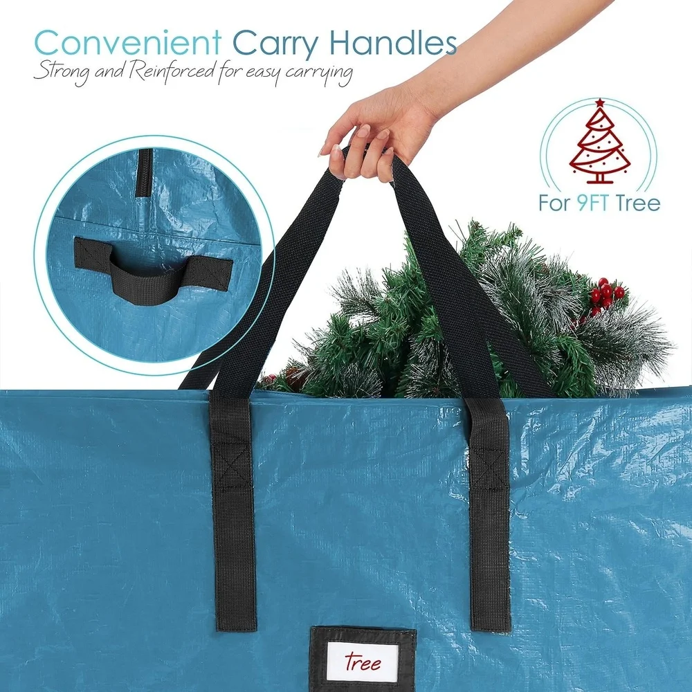 حقيبة تخزين شجرة عيد الميلاد متينة مقاومة للماء بطول 9 أقدام، أشجار صناعية مجهزة بمقابض معززة بتصميم سحاب مزدوج #6