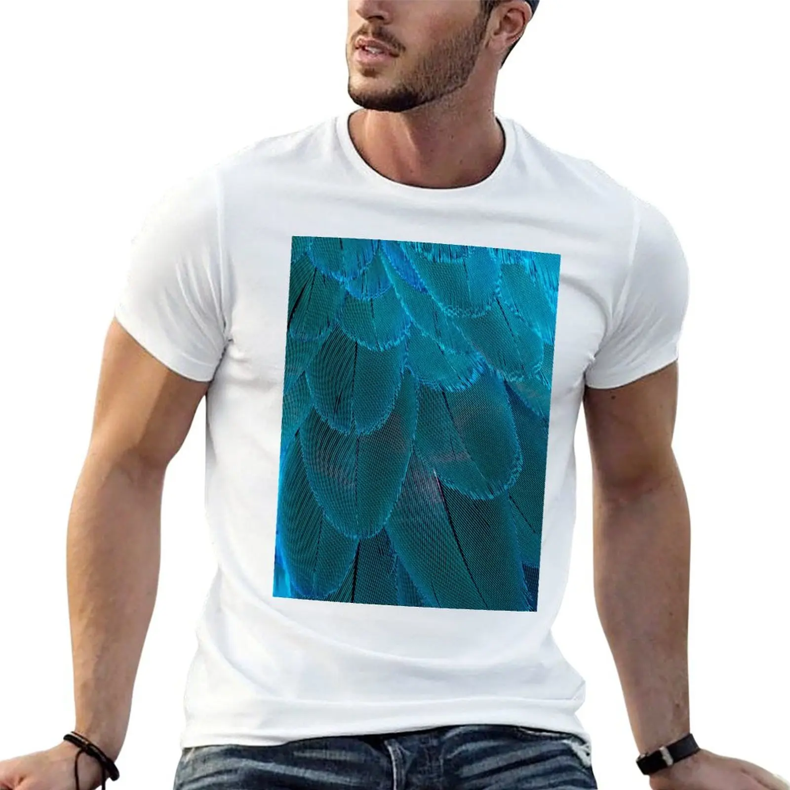 

Turquoise Blue Feathers T-Shirt t shirt man designer cotton t shirts high quality T-Shirt