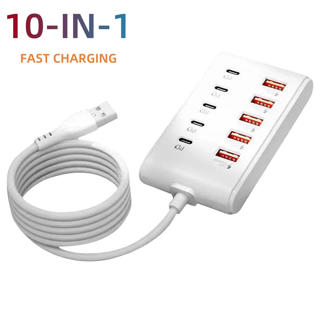 USB Charger Multi Ports Type C Fast Charging Power Socket Desktop Quick Charge Adapter Fast Charge with 1m USB PD Hub For Phones
