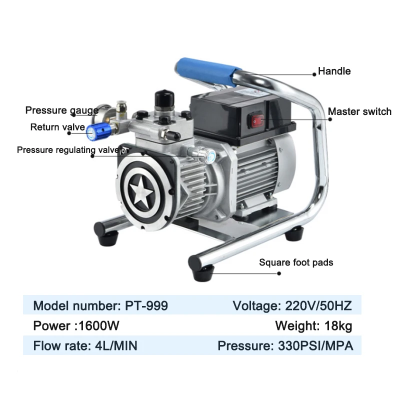 PT999 High Pressure Airless Painting Machine Multifunction Electric Sprayer Indoor & Outdoor Wall Coating Paint Latex Spray 220V