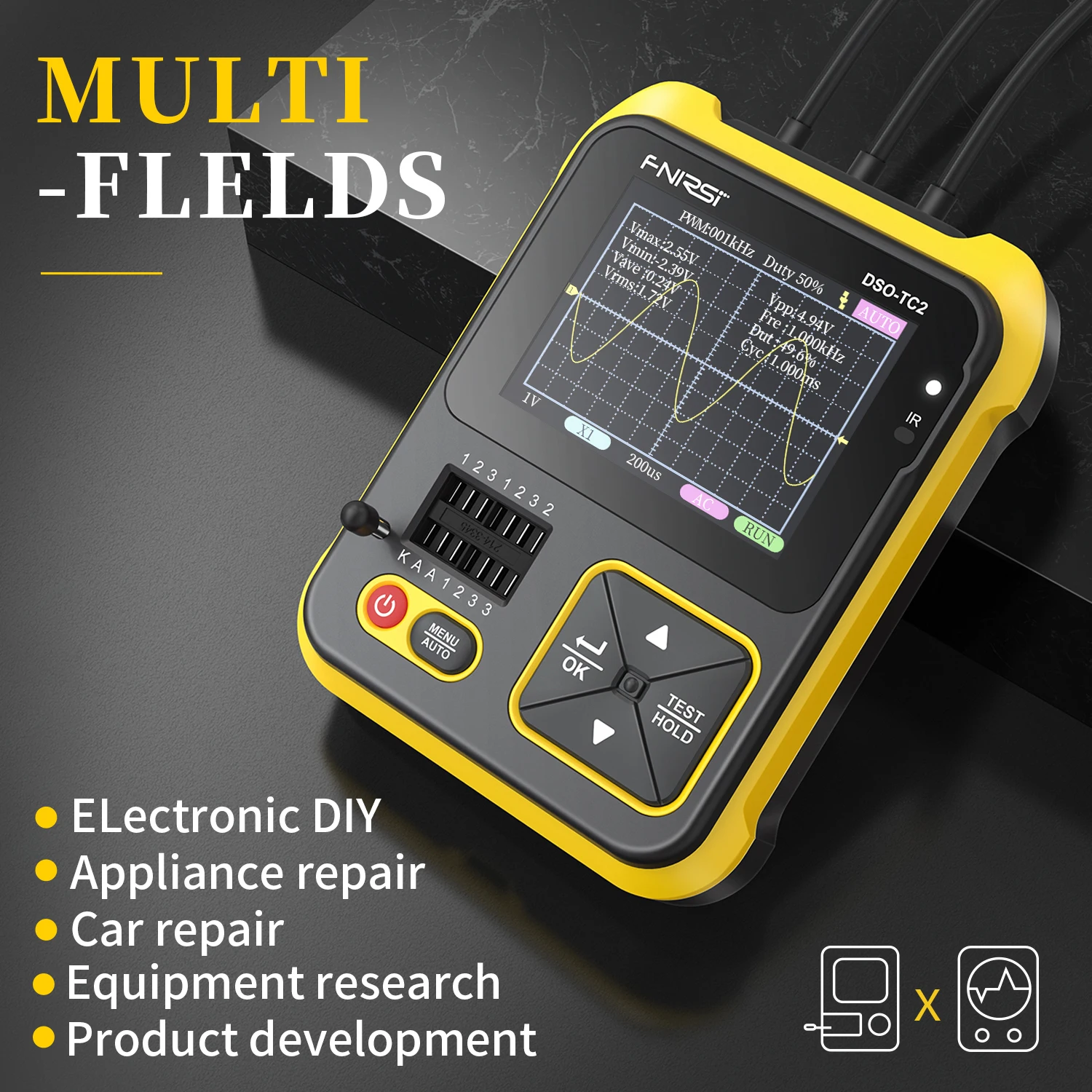 

DSO-TC2 Digital Oscilloscope 2.5MS/s Sampling Rate 200kHz Bandwidth Support Diode Voltage LCR Detect PWM Out Transistor Tester