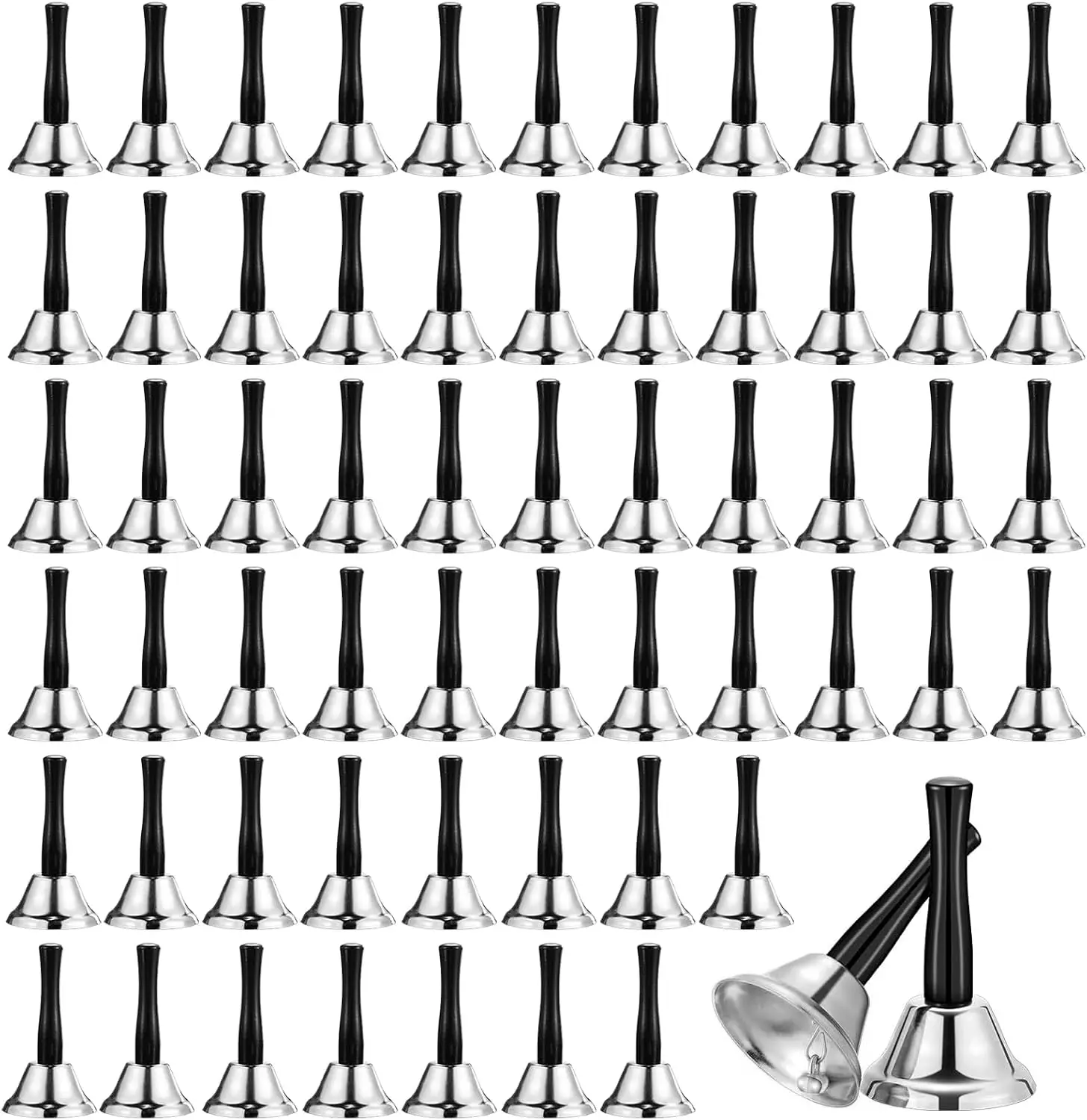 60 Pcs Loud Hand Bell Bulk Alarm Bell Dinner Service Food Line Ringing for Pets Sick and Elderly for Weddings Christmas Decoration Jingles (Silver)